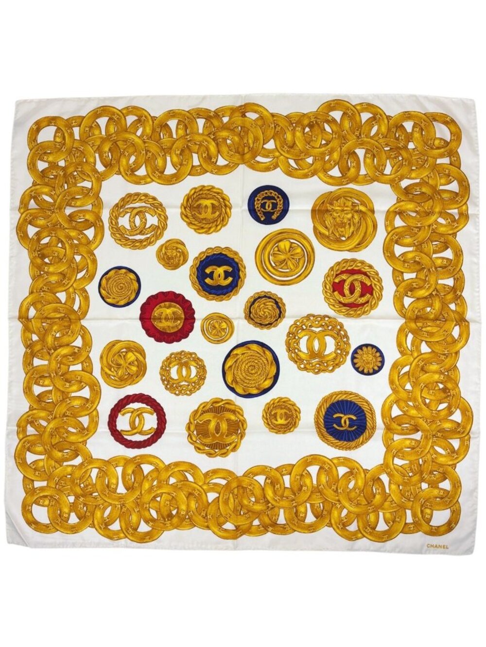 Chanel Scarf CC Logo Silk White Multicolor